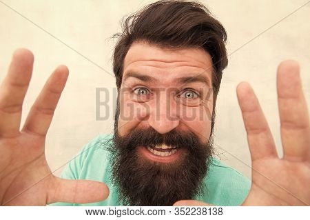 I Am Going Catch You. Stylish Beard And Mustache Care. Happy Face. Beard Fashion And Barber. Handsom