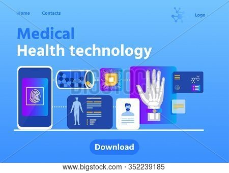 Lading Page Advertises Medical Health Technology. Nano Tools, Devices And Applications For Healthcar