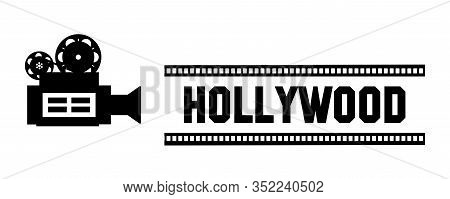 Camera Icon With Stripe And Hollywood Letters. Isolated On White Background. Eps 10