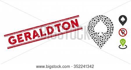 Grunge Red Stamp Seal With Geraldton Text Between Double Parallel Lines, And Mosaic Spade Casino Mar