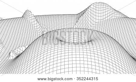 Wireframe Landscape Wire.3D Grid Technology Illustration Landscape. Data Array. Cyberspace Landscape