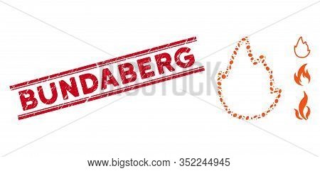 Rubber Red Stamp Seal With Bundaberg Caption Inside Double Parallel Lines, And Mosaic Fire Contour I
