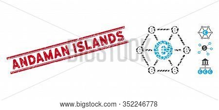 Rubber Red Stamp Seal With Andaman Islands Phrase Between Double Parallel Lines, And Mosaic Bitcoin 