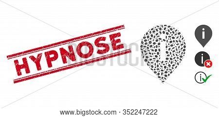 Distressed Red Stamp Seal With Hypnose Caption Inside Double Parallel Lines, And Mosaic Information 