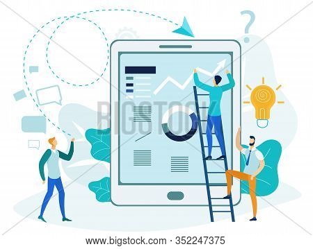 Modern Business Analytics Flat Vector Illustration. Businessmen, Analysts Team Cartoon Characters. C
