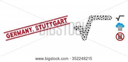 Corroded Red Stamp Seal With Germany, Stuttgart Phrase Inside Double Parallel Lines, And Mosaic Sqrt