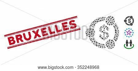Corroded Red Stamp Seal With Bruxelles Caption Between Double Parallel Lines, And Mosaic Financial C