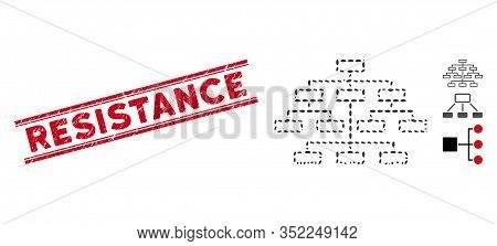 Rubber Red Stamp Seal With Resistance Phrase Inside Double Parallel Lines, And Mosaic Algorithm Tree