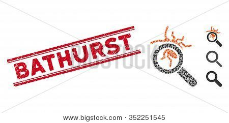 Grunge Red Stamp Watermark With Bathurst Caption Between Double Parallel Lines, And Mosaic Debugger 