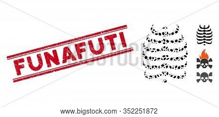 Rubber Red Stamp Seal With Funafuti Phrase Between Double Parallel Lines, And Mosaic Skeleton Ribs I