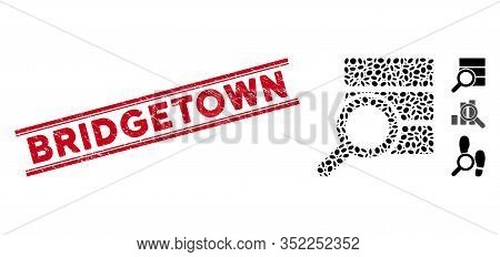 Corroded Red Stamp Watermark With Bridgetown Caption Between Double Parallel Lines, And Mosaic Explo