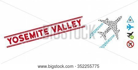 Distressed Red Stamp Seal With Yosemite Valley Phrase Inside Double Parallel Lines, And Collage Air 