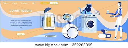 Landing Page Advertising Home Robots For Automation Household Help In Cooking, Washing Cleaning Hous