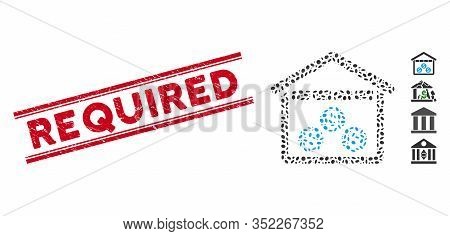 Grunge Red Stamp Seal With Required Phrase Inside Double Parallel Lines, And Mosaic Money Depository