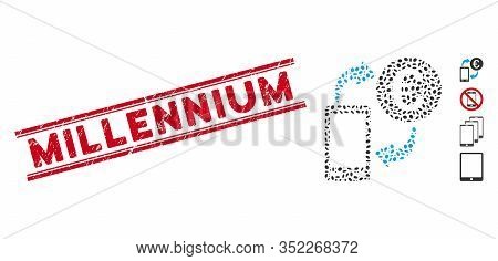 Rubber Red Stamp Watermark With Millennium Text Between Double Parallel Lines, And Mosaic Euro Mobil