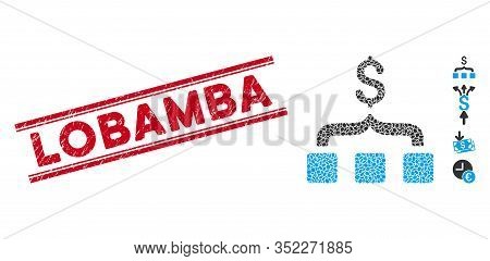 Grunge Red Stamp Seal With Lobamba Caption Between Double Parallel Lines, And Mosaic Collect Money I