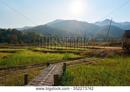 Pai, Thailand - February.05.2020: - Beautiful Scenic View From Pai Bamboo Bridge Boon Ko Ku So In Pa