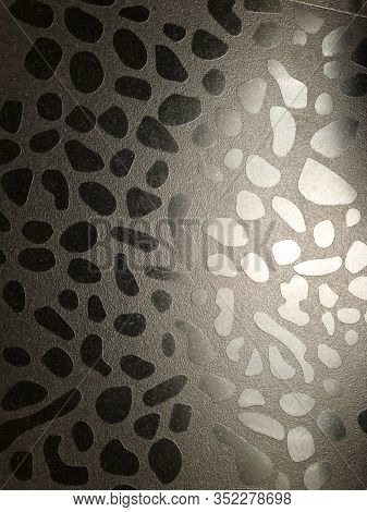 Black Glass, Stone Background With Round Patterns.