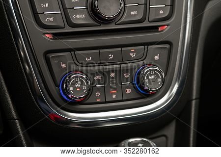 Novosibirsk, Russia - January 11, 2020:   Opel Mokka, Vehicle Interior With Visible Climate Controls