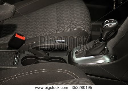 Novosibirsk, Russia - January 11, 2020:   Opel Mokka, Close-up View Of The Automatic Gearbox Lever. 