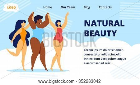 Natural Beauty Horizontal Banner. Multiracial Women Of Different Height, Figure Type And Size Dresse