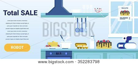 Total Sale On Household Intelligent Robots Advertising Banner. Promotion Test And Modern Flat Kitche
