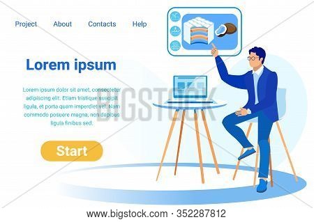 Flat Vector Design Template For Home Tv Shopping Channel, Selling Mattresses. Presenter, Telling Abo
