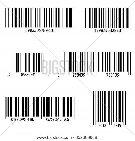 Collection Product Codes Isolated On White Backgrounds. Barcodes For Scan In Store, Supermarket, Dis