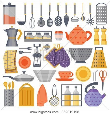 Kitchenware And Cooking Tool Flat Elements Set