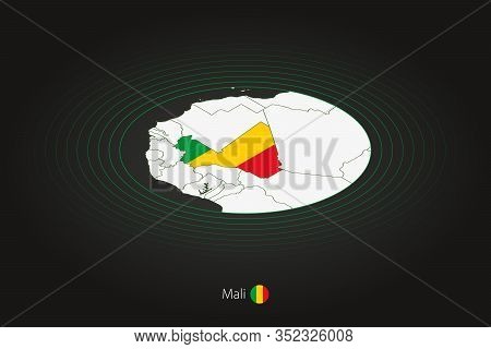 Mali Map In Dark Color, Oval Map With Neighboring Countries. Vector Map And Flag Of Mali
