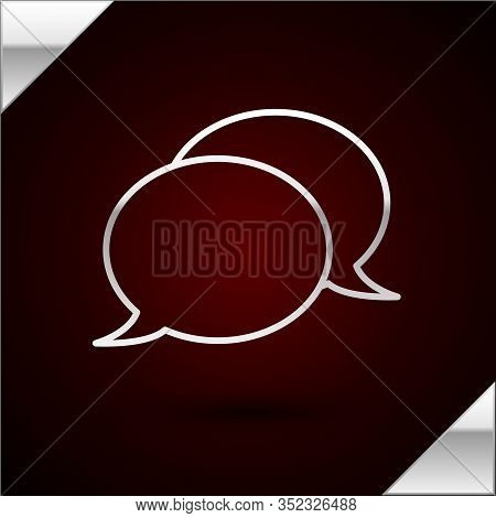 Silver Line Speech Bubble Chat Icon Isolated On Dark Red Background. Message Icon. Communication Or 