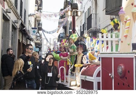 People At Last Day Of Sitges Carnival. Burial Carnestoltes - 