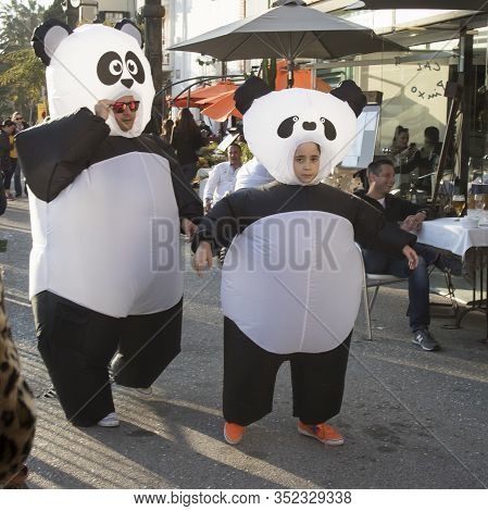 Sitges, Spain - February 23, 2020: People At Last Day Of Sitges Carnival. Burial Carnestoltes - 