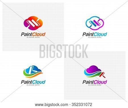Set Of Cloud Paint Logo Design Vector, Creative Paint Cloud Logo Template, Icon Symbol