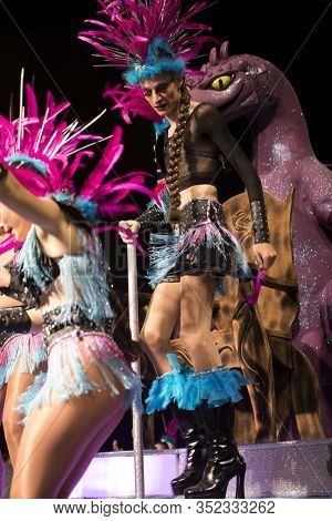 People At Last Day Of Sitges Carnival. Burial Carnestoltes - 