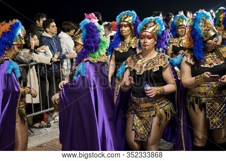 People At Last Day Of Sitges Carnival. Burial Carnestoltes - 