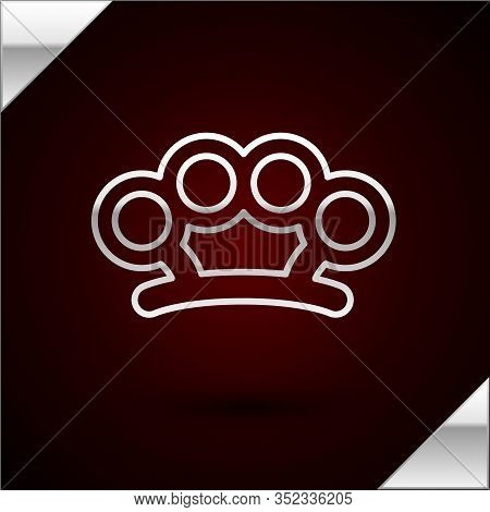 Silver Line Brass Knuckles Icon Isolated On Dark Red Background. Vector Illustration