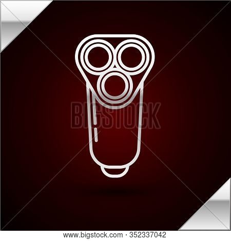 Silver Line Electric Razor Blade For Men Icon Isolated On Dark Red Background. Electric Shaver. Vect