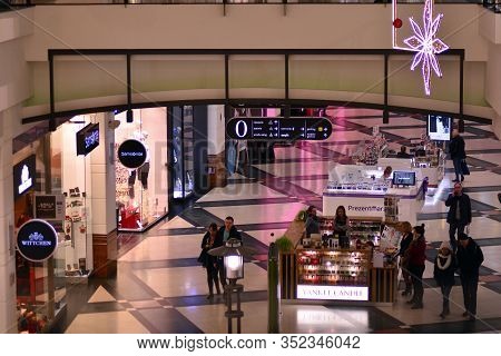 Warsaw, Poland. 31 March 2019. Interior Of Modern Shopping Center Arkadia.