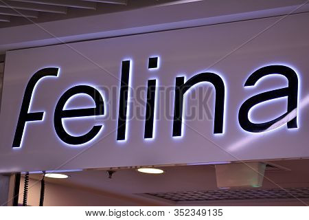 Szczecin, Poland. 23 December 2018.  Sign Felina. Company Signboard Felina.