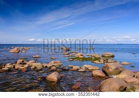 The Picturesque Coast Of The Gulf Of Finland. Beautiful Summer View Of The Baltic Sea Coastline, Len