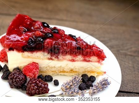 Cheesecake Cremy Cake Made With Forest Berries On Plate Closeup