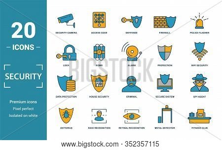 Security Icon Set. Include Creative Elements Security Camera, Deffense, Lock, Protection, Data Prote