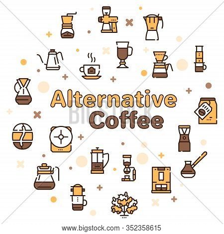 Third Wave Alternative Coffee Color Icon Set. Editable Stroke.