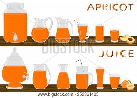 Illustration On Theme Big Kit Different Types Glassware, Apricot Jugs Various Size. Glassware Consis