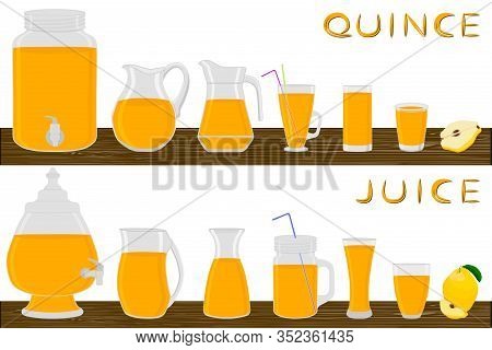 Illustration On Theme Big Kit Different Types Glassware, Quince Jugs Various Size. Glassware Consist
