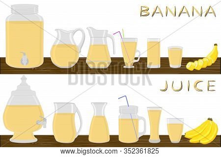 Illustration On Theme Big Kit Different Types Glassware, Banana Jugs Various Size. Glassware Consist