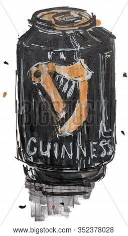 Moscow, Russia - February 22, 2020: Guinnes Beer Can Hand Drawn Marker Sketch Illustration Isolated 