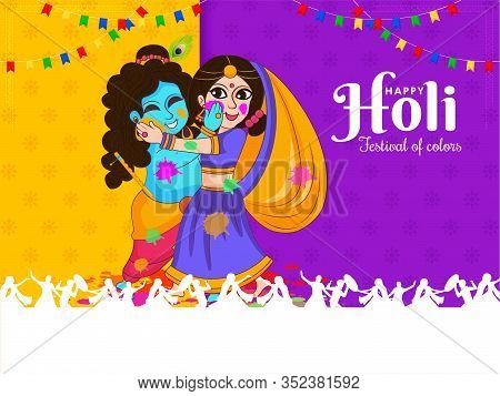 Illustration Of Colorful Background For Festival Of Colors Holi Celebration With Lord Lord Krishna A