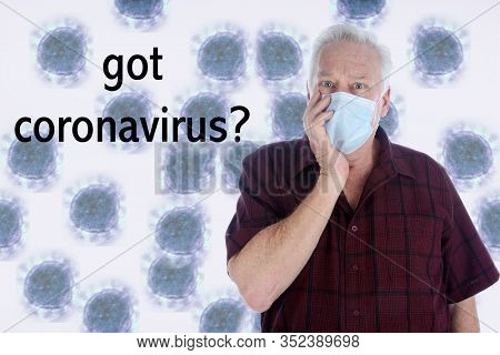 Coronavirus. Convid-19. A medical patient wears a face mask in a NO CORONAVIRUS image. CONVID-19 is spreading world wide.
Coronavirus2019 graphic in back. got coronavirus text.  